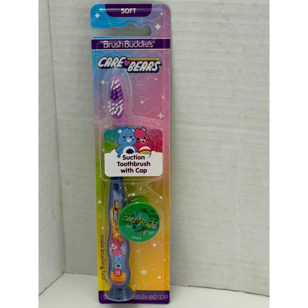 Brush Buddies Care Bears Toothbrush Kids Suction with Cap Soft Bristles Purple